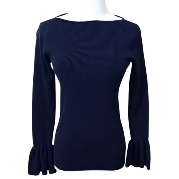 RALPH LAUREN Y2K‎ 90s Style Shirt Top M Form Fitting Navy Blue Whimsigoth Grunge - Picture 1 of 10